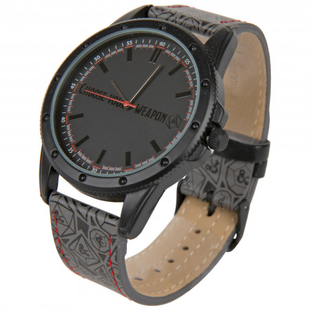 Dungeons & Dragons Analog Watch Face with Symbol Pattern Wrist Band